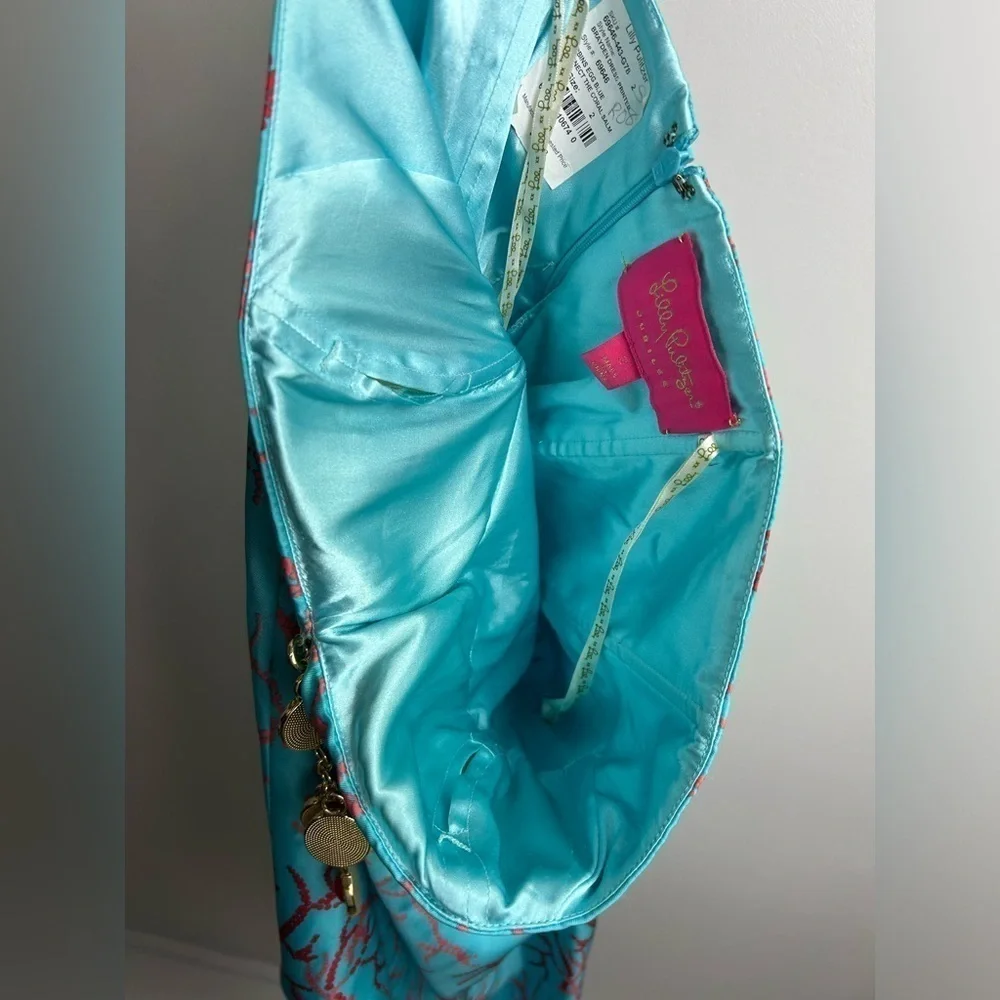 Lilly Pulitzer Turquoise Coral Print Strapless Dress with Red Accent - Picture 8 of 13